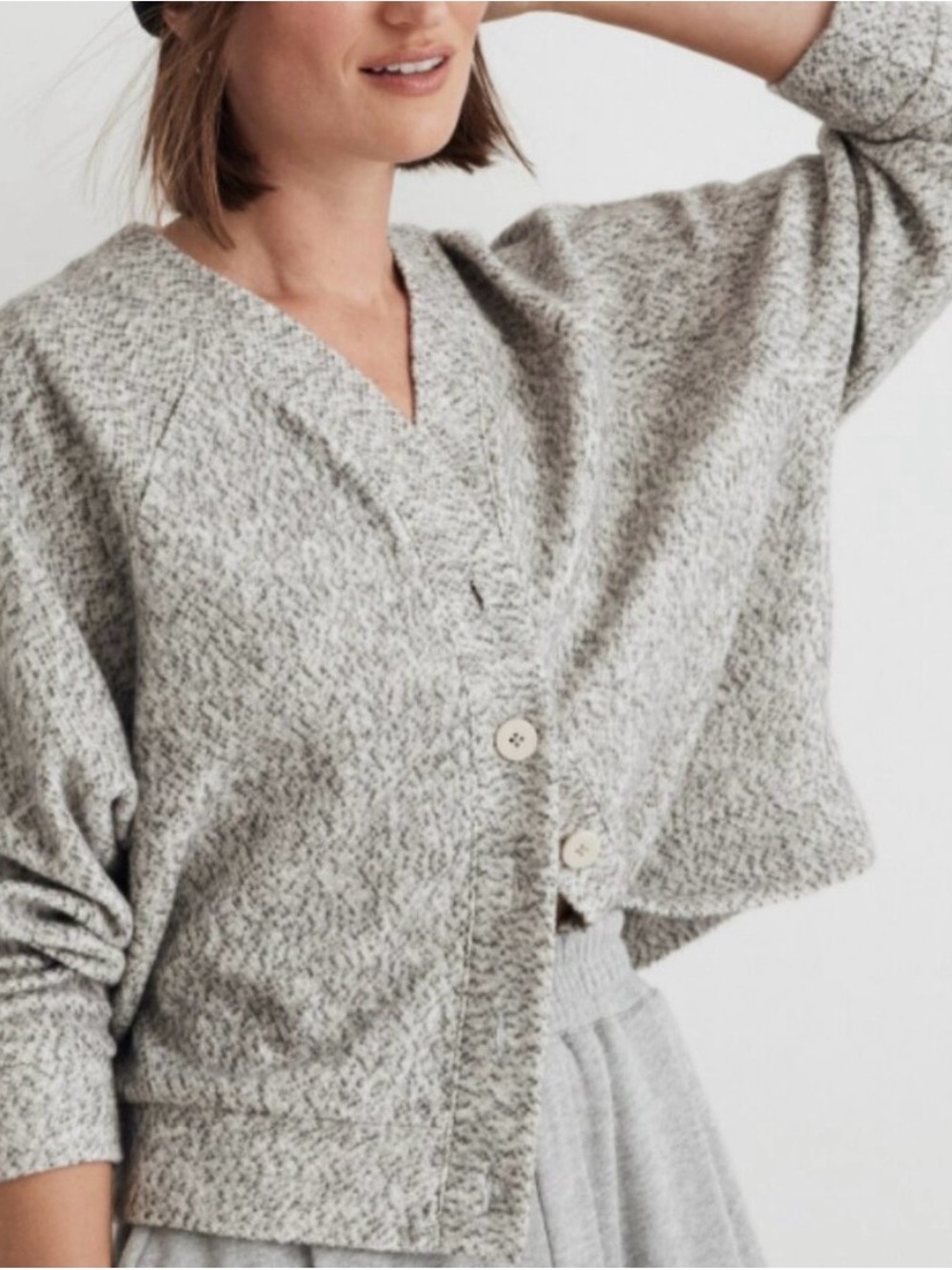 Madewell Gray Marled V-Neck Button Cardigan Size Large